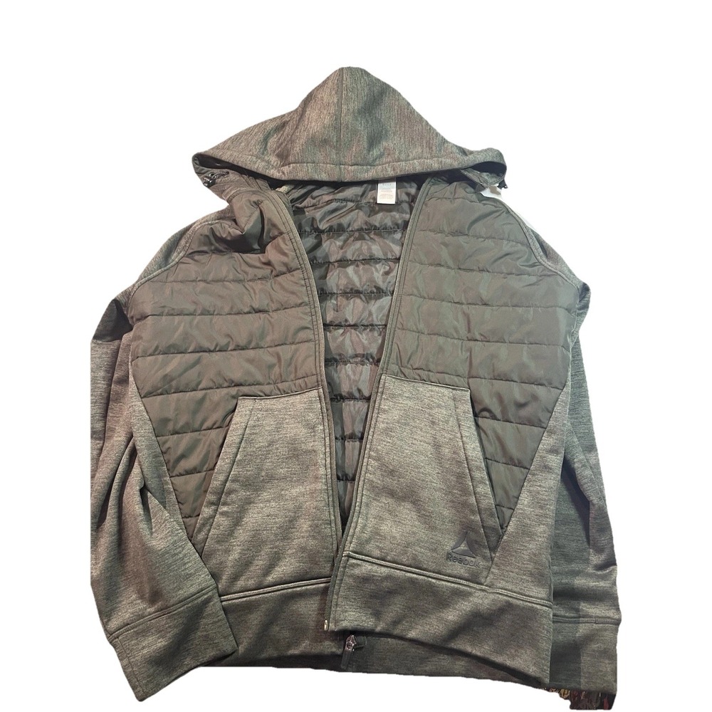 Men's Reebok Puffer Jacket Outwear Hoodie Wind Water Resistant Dark Green Size S